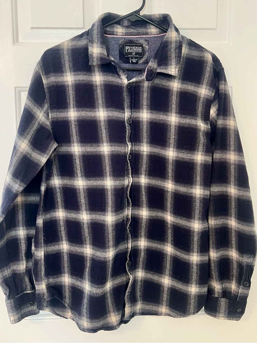 Men's Navy Blue & White Plaid Button-Up Shirt